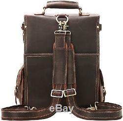 Iswee Vintage Crazy Horse Leather 15.6 Laptop Backpack Multi Pockets Daypack