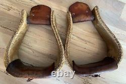 J M Capriola Rawhide Wrapped Western Bell Stirrups Vintage Horse Tack