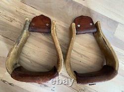 J M Capriola Rawhide Wrapped Western Bell Stirrups Vintage Horse Tack