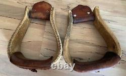 J M Capriola Rawhide Wrapped Western Bell Stirrups Vintage Horse Tack