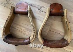 J M Capriola Rawhide Wrapped Western Bell Stirrups Vintage Horse Tack