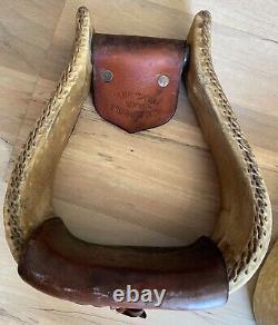 J M Capriola Rawhide Wrapped Western Bell Stirrups Vintage Horse Tack