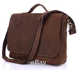 J. M. D Vintage Crazy Horse Leather Men's Briefcase Messenger Shoulder Bag Handbag