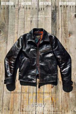 Japanese Vintage Horse Skin Lapel Short Leather Jacket For Men