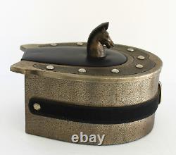 Jewelry Box Vintage Equestrian Horseshoe Metal Leather Horse Finial