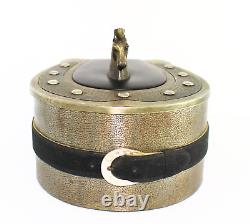 Jewelry Box Vintage Equestrian Horseshoe Metal Leather Horse Finial