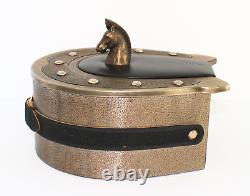 Jewelry Box Vintage Equestrian Horseshoe Metal Leather Horse Finial