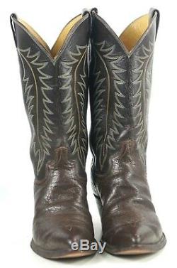Justin Brown Black Leather Peanut Brittle Cowboy Boots Vintage US Made Mens 11 D