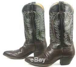 Justin Brown Black Leather Peanut Brittle Cowboy Boots Vintage US Made Mens 11 D