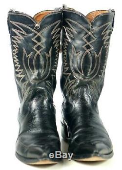 Justin Ft Worth Black Cowboy Boots Pointy Toe Vintage 70s US Made Men's 11.5 D