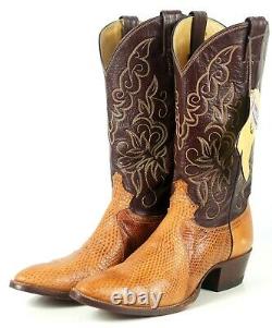 Justin Golden Lizard Western Cowboy Boots Vintage US Made Tags NOS Men's 11 B