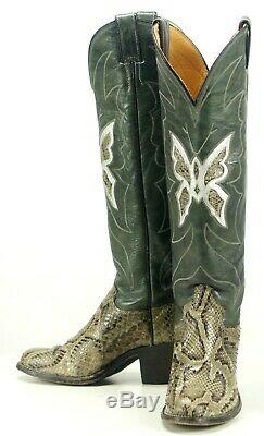 Justin Women's Tall Gray Snakeskin Inlay Butterflies Vintage Cowboy Boots 6 A