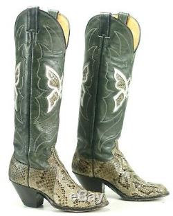 Justin Women's Tall Gray Snakeskin Inlay Butterflies Vintage Cowboy Boots 6 A