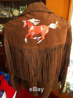LARGE 42 HAND PAINTED HORSE True Vtg 70s SCHOTT RANCHER Suede leather Jacket USA