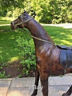 Large 35H Vintage Leather Horse Statue Sculpture