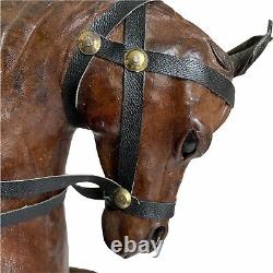 Large Leather Horse 15 Statue Horsehair Tail with Saddle Reins Stirrups Vintage