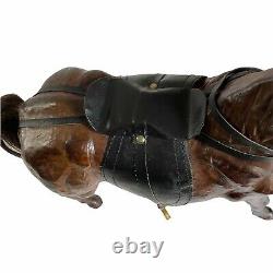 Large Leather Horse 15 Statue Horsehair Tail with Saddle Reins Stirrups Vintage
