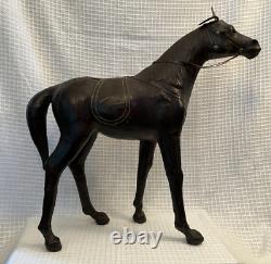 Large Leather Wrapped Horse Figurine with Glass Eyes and Soft Ears. Vintage