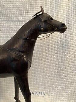 Large Leather Wrapped Horse Figurine with Glass Eyes and Soft Ears. Vintage
