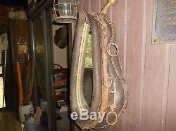 Large Vintage Antique Leather Horse Collar Mirror Brass Metal Hames