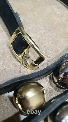 Large, Vintage Brass Horse Sleigh Bells on Leather Belt (37 bells) 85'
