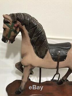 Large Vintage Hand Carved Wood Rocking Horse Child Pull Toy Leather Saddle