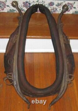 Large Vintage Leather Horse Collar Yolk WithHames Brass knobs Rustic Western Decor
