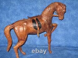 Large Vintage Leather Horse Glass Eyes Saddle & Reins 20 X 5 X 18