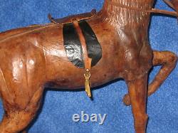 Large Vintage Leather Horse Glass Eyes Saddle & Reins 20 X 5 X 18