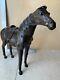 Large Vintage Leather Horse figure statue Equestrian Home Decor Glass Eyes