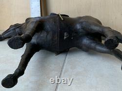 Large Vintage Leather Horse figure statue Equestrian Home Decor Glass Eyes