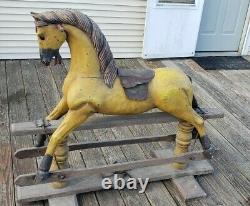 Large Vintage Wooden Glider Horse Leather Saddle