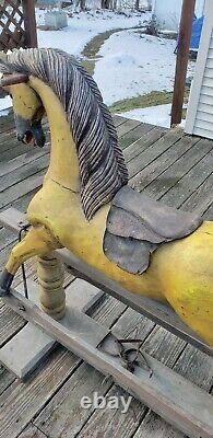 Large Vintage Wooden Glider Horse Leather Saddle