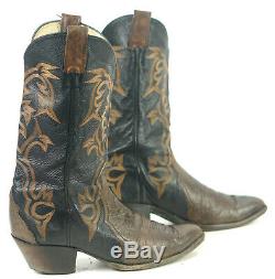Larry Mahan Black & Brown Cowboy Western Boots Vintage US Made Men's 10.5 EE 2e