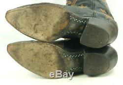 Larry Mahan Black & Brown Cowboy Western Boots Vintage US Made Men's 10.5 EE 2e