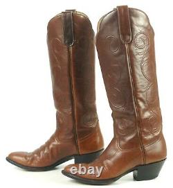 Larry Mahan Brown Knee Hi 17 Tall Western Cowboy Boots Vintage US Made Womens 8