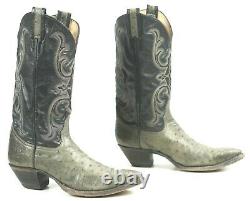 Larry Mahan Ostrich Cowboy Boots Ornate 10-Row Stitch Vintage US Made Women 9.5