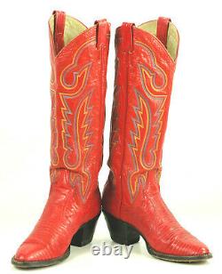 Larry Mahan Red Lizard Tall Knee High Cowboy Boots Vintage US Made Women's 6.5 M