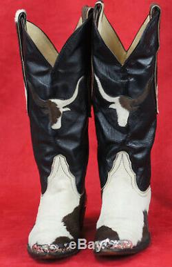 Larry Mahan Women's Ponyhair Inlay Cowboy Boots Mules Ear Vintage US Handmade 7