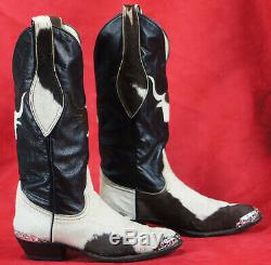 Larry Mahan Women's Ponyhair Inlay Cowboy Boots Mules Ear Vintage US Handmade 7