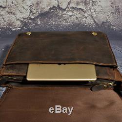 Le'aokuu Men Crazy Horse Leather Laptop HandBag Vintage Messenger 14 Laptop Bag