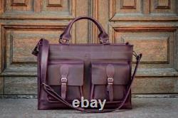 Leather Business Briefcase for Laptop Vintage Crazy Horse Marsala Bag