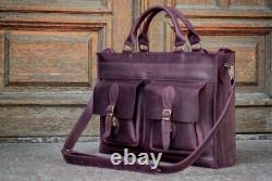 Leather Business Briefcase for Laptop Vintage Crazy Horse Marsala Bag