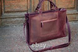 Leather Business Briefcase for Laptop Vintage Crazy Horse Marsala Bag