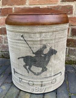 Leather & Canvas Stool Polo Horse 42cm High x 36cm Wide Vintage Style