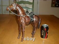 Leather Clad Horse Toy & Saddle, Handcrafted, 12.5 Tall, Vintage