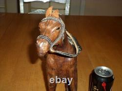 Leather Clad Horse Toy & Saddle, Handcrafted, 12.5 Tall, Vintage