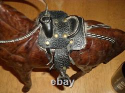 Leather Clad Horse Toy & Saddle, Handcrafted, 12.5 Tall, Vintage