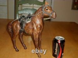 Leather Clad Horse Toy & Saddle, Handcrafted, 12.5 Tall, Vintage