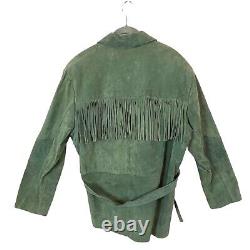 Leather Fringe Western Jacket Vintage Crazy Horse Womens Green Suede Size Medium